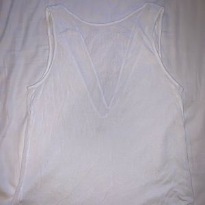 Alo white cotton tank with mesh detail on front